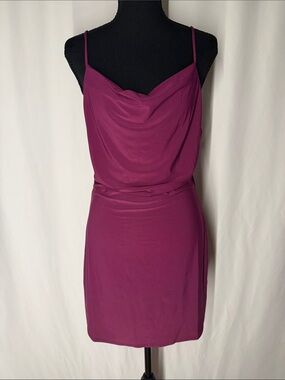 Cowl Neck Spaghetti Strap Mini Dress in Berry Plum